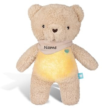 myHummy Schlummer Bär 5in1 – Personalisierter Teddybär mit Namensaufdruck 3 Geräusche & Melodien | Schlafsensor | 2-Farben-Nachtlicht | USB-Ladung
