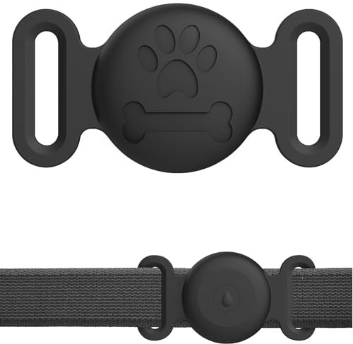 Hundehalsband Hülle für AirTag, Weiche Bissfeste Apple AirTag Silikon Schutzhülle, Leichte wasserdichte Apple Airtag GPS Hülle für Haustier Hunde Katzen, Klein Schwarz