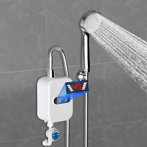 CHIMHOON Elektrisch Warmwasser Durchlauferhitzer 3.5KW 220V mit Leckageschutz, Mini Tankless Instant Elektro Wassererhitzer, Mini Dusche Warmwasserbereiter mit Duschkopf für Küche Bad Zuhause