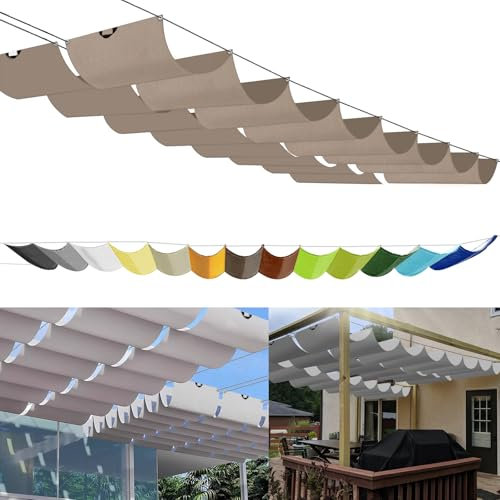 Einziehbares Sonnensegel 4x5m, nach Maß Pergola Markise Verstellbar Schattenabdeckung 95% UV-Schutz & reißfest Inkl. Montageseilen für Terrasse/Pergola Khaki