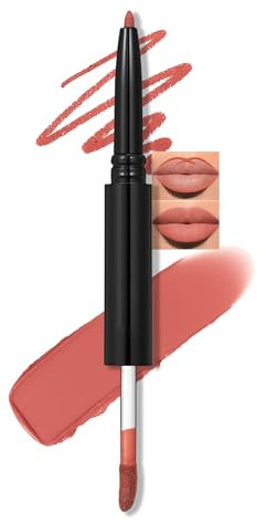 Erinde 2-in-1 Lipgloss & Lipliner, Doppelterkopf Liquid Texture Lippenstift, Matte Colour Lip Glaze, Long Lasting Non-Stick Lip Liner, Waterproof Lippenkonturenstift