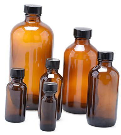 LIFKOME Brown Amber Glass Bottles 4 Pack 30ml round Refillable