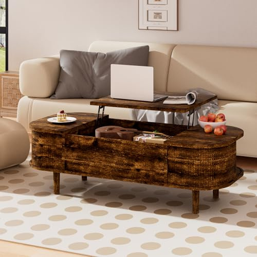 PURFINO Coffee Table with Lift Top - Wooden Modern Centre Table with Unique Textured & Hidden Storage, for Living Room, Bedroom, Small Space, Home Office