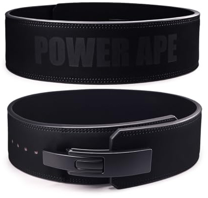 Power Ape Cinturón de cuero para levantamiento de pesas con hebilla de palanca, gimnasio, fitness, entrenamiento, doble fuerza, cinturón de entrenamiento de culturismo, hombres y mujeres, equipo de