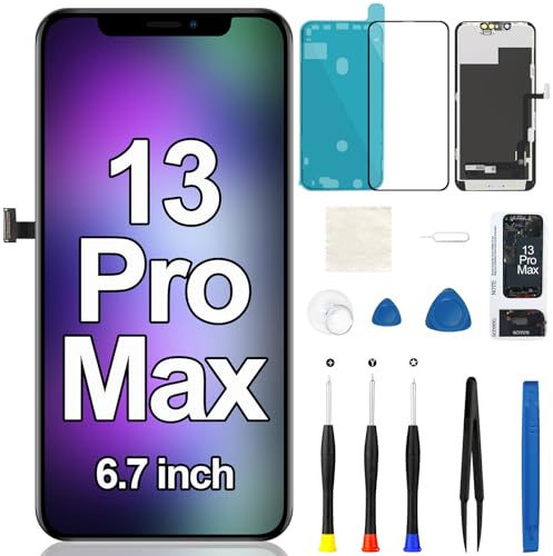 MrR.OMW Kit de remplacement d'écran pour iPhone 13 Pro Max | Écran LCD tactile 3D avec cadre d'affichage numériseur Assemblée Outils de réparation A2484 A2641 A2643 A2644 A2645 17 cm