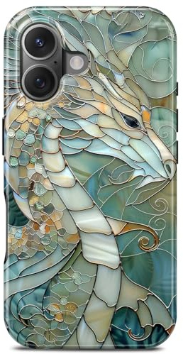 TAMUEL for iPhone 16 Case, Dragon Stained Glass Aesthetic Phone Case, Compatible with Magsafe, Trendy Cute Cool Magnetic Slim Shockproof Protective Women Girl Men Cover