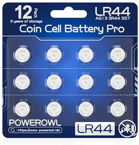 POWEROWL 12 Pcs LR44 Batteries for Watches, Christmas decorations, Bottle Lights, and Small Electronics (Blue)