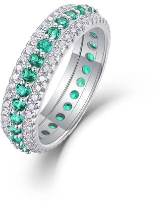 Whoiy Damenringe Erstellter Smaragd, Verlobungsring 750 Weissgold Ewigkeit Ehering 18 Karat Echt Gold Ehebandring für Frauen Gr. 63 (20.1)