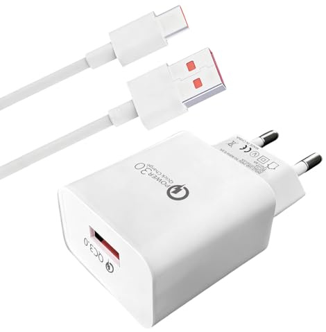 Cargador USB rápido de 18 W, Quick Charge 3.0 Adaptador y 1.5 Meter USB C Cable, para P10 Lite/P9 Lite/Y7/Y6/P Smart 2019/P8/P8 Lite,Mate 20 Pro Lite,Nova 5T/9/10/8i,Galaxy S23/S22/S21/S10/S9/S9/S9/S9
