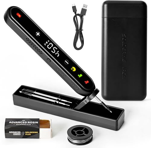 Soldador Estaño, Soldador de Estaño Inalámbrico con LCD | Kit Soldadura Electrónica Temperatura Ajustable 180 °C a 450 °C 3 Puntos de Soldadura Pasta y Alambre de Soldadura Reparación