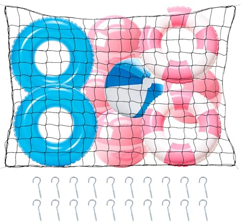 Extra Large Pool Float Storage Net, 180x120cm/5.9x3.9ft Hanging Pool Toy Floaty Organizer with 20 Hooks Mesh Bag Float Holder Rack for Poolside Inflatable Rafts Water Balls Organization Accessories