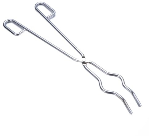 Outanaya Crucible Tongs with Anti-Slip Texture Chromium Plated Steel for Beaker and Crucible Handling, Sturdy Silver Lab Beaker Clamp Suitable for Scientific Experiments