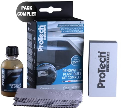 ProTechMC | Kit Complet Rénovateur Plastiques Ternes pour Voiture | Restauration Plastiques Intérieurs & Extérieurs | Éclat et Brillance d'Origine Assurés | Made In France | 50 ml