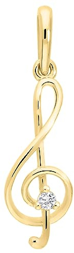 My Gold Damen Mädchen Anhänger Notenschlüssel Gold 585 Mit Zirkonia Echtes Gelbgold (14 Karat) 25mm x 7mm Musik Musiker Melody