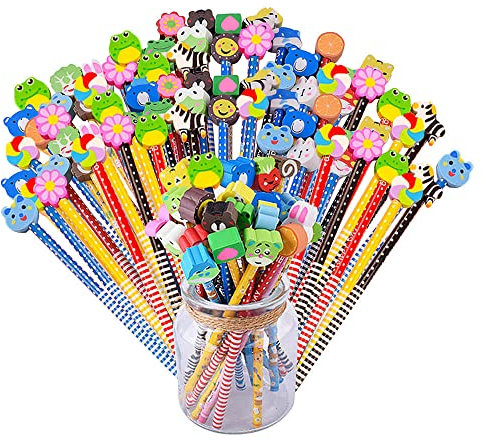 44 PCS Matite Gadget Compleanno Bambini Matite con Gomma in Legno Regalini Compleanno Bambini Gadget Natale Matite Colorate Bambini