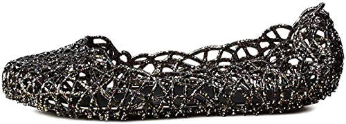 Minetom Damen Hohl Flach Gelee Sandalen Bird-Nest Ballett Weich Plastik Schuh (Eu35 - Eu40) Schwarz EU 36