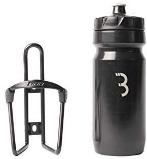 BBB Cycling Fahrrad Wasserflasche und Halter Kombination Universal Fahrrad Flaschenhalter für Rennrad und MTB CompTank und FuelTank Schwarz/Schwarz-Weiß
