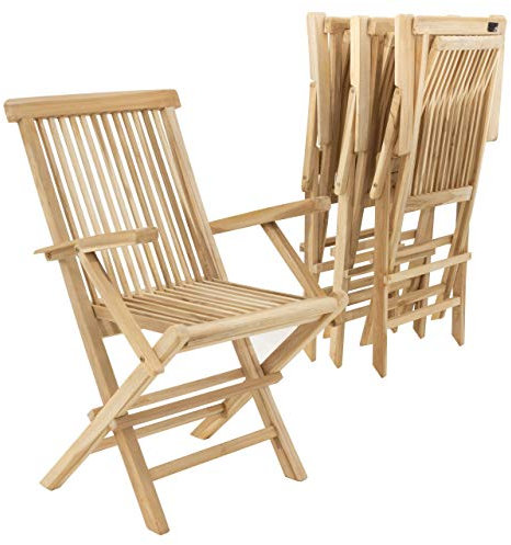 Divero 4er Set Klappstuhl Bergamo aus Teak-Holz, unbehandelt - mit Armlehnen – Farbe: Natur-Braun