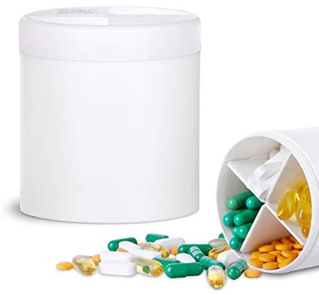 KIGI Tablettenbox Rund 7 Tage Morgens Mittags Abends, Pillendose 4 Fächer, für Reisen, Medikamentenbox Große Fächer für Nahrungsergänzungsmittel, Vitamin und Fischöl (Weiß)