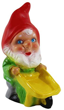 RAKSO Gartenzwerg Deko Garten Figur Zwerg Gärtner mit Schubkarre stehend aus Kunststoff Höhe 18 cm