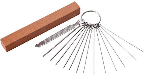 Lot de 13 limes différentes tailles en acier inoxydable avec pierre de meulage pour guitare électrique, acoustique, ukulélé, basse, banjo, mandoline