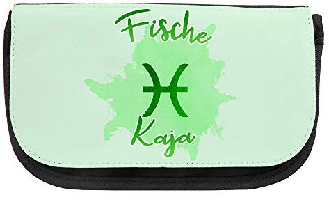 Kosmetiktasche mit Namen Kaja und Sternzeichen-Motiv Fische | Schminktasche | Viele Vornamen zur Auswahl