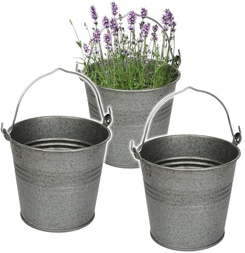 Kleiner - Metalleimer/Blumentopf - metallic grau/anthrazit - 15 cm hoch - 2 Liter - Metall rostfrei - Blech Eimer - rund - mit 3-D Effekt Rillen Prägung -..
