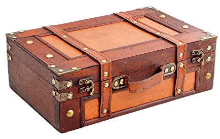 Brynnberg Schatztruhe Little Red Marco 33x21x11cm Verschließbar 38x27x14cm – Deko Koffer Antik, Große Schatzkiste, Braun, Mit Schloss Piratenkiste, Aufbewahrungsbox Schatulle Holz Geldtruhe