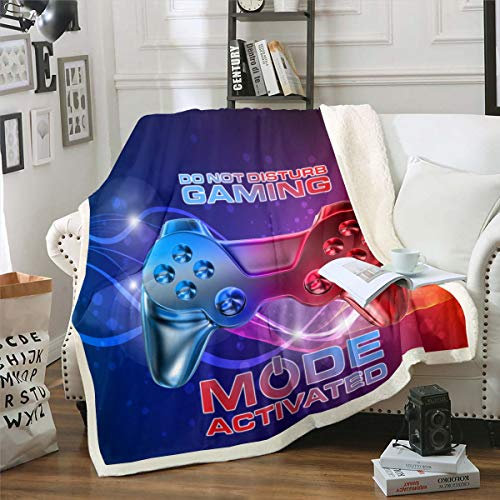 Gaming Sherpa Galaxy Nebula Blue Red Gradient Fleece Throw Blanket for Kids Boys - Video Game Gamepad Plush Novelty Controller Fuzzy for Sofa Bed Couch, Double 60x79 Inch