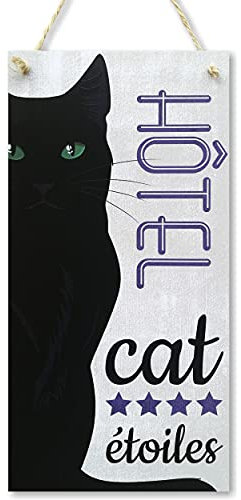 CARISPIBET Hôtel cat etoiles | enseignes pour la maison décoration pour les fans des chats plaques décoratives décor d'interieurs 30 x15 cm