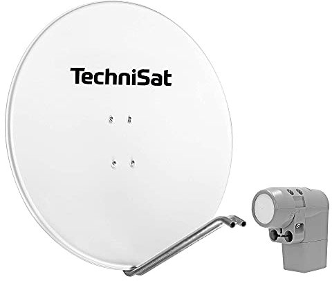 TechniSat SATMAN 850 Plus - Satellitenschüssel (85 cm Sat Spiegel mit Masthalterung und UNYSAT Universal-Quattro-LNB im Wetterschutz-Gehäuse, Multischalter wird benötigt) weiß