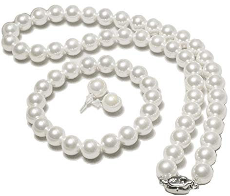 DAISHIAO Süßwasser Zuchtperlen Halskette Set 925 Silber Ohrring Armband Damen Schmuck