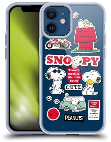 Head Case Designs Licenciado Oficialmente Peanuts Snoopy Sticker Print Tendencias Caso Funda de Gel Suave Compatible con Apple iPhone 12 Mini