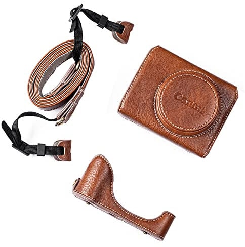 Rieibi G7 X G7X II G7X III Vintage Leder Kameratasche für Canon PowerShot G7X G7X Mark II G7X Mark III DSLR Kameratasche Schutzhülle mit Trageriemen, braun, Kameratasche