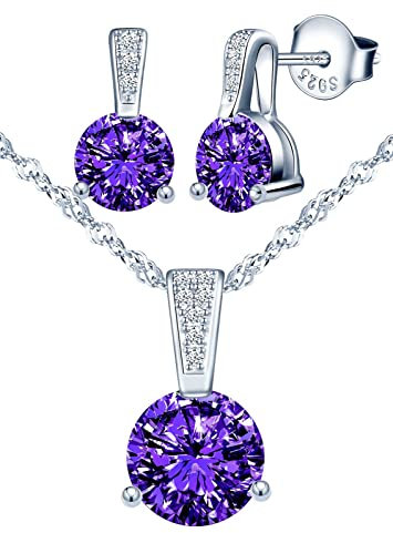 Yumilok-Collana semplice con ciondolo da donna Zircone esagonale S925 Zircone in argento sterling Ciondolo in argento sterling alla moda e squisito(viola)