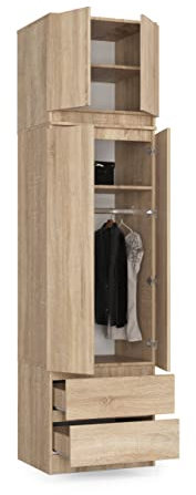 BDW - Armario ropero de 4 Puertas con 2 cajones, para Dormitorio, salón, Pasillo, 234 x 60 x 51 cm (Roble Sonoma), Talla única