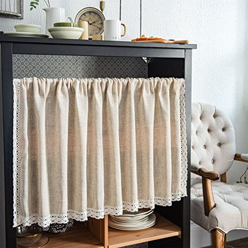 TROYSINC Baumwolle Leinen Scheibengardine, Landhausstil Bistrogardine, Spitzenvorhänge, Halbtransparent Vorhang, Wohnzimmer Schlafzimmer Vorhang, HxB 45x150 cm 1er Pack (Stil-A)
