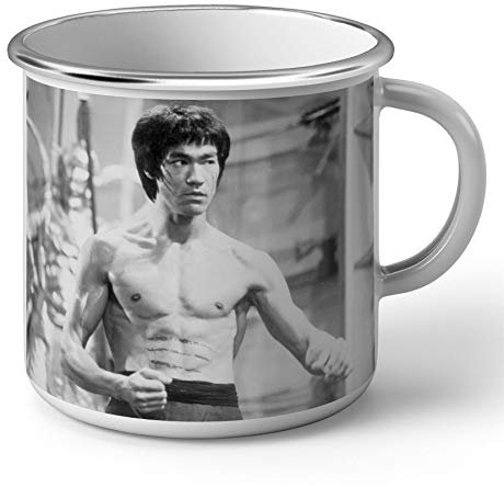 Tasse aus emailliertem Metall, Bruce Lee, Schwarz und Weiß, Schauspieler Film Arts Matiaux