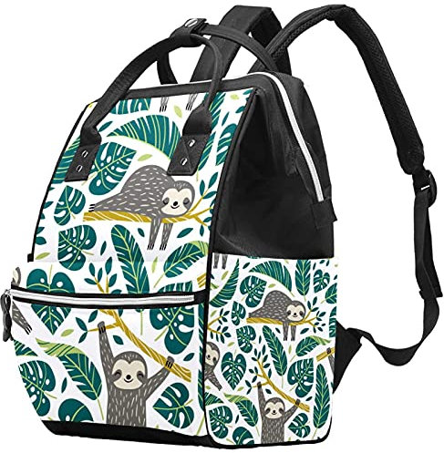 Multifunktions-Wickeltasche, großes Fassungsvermögen, Wickeltasche, Rucksack für Mutter und Vater, lässiger Rucksack für Geschäftsreisen, buntes Blumenmuster, tropisches Blatt, Mehrfarbig 06