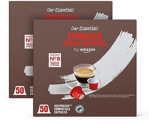 by Amazon Capsules de café expresso compatibles Nespresso, Torréfaction Moyenne, 50 unité, Lot de 2 - Certifié Rainforest Alliance