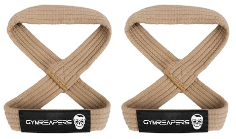 Gymreapers Figure 8 Lifting Straps for Deadlift, Powerlifting, Strongman, & Cross Training Strong Weightlifting Wrist Straps for Men, Women (Khaki, Small)