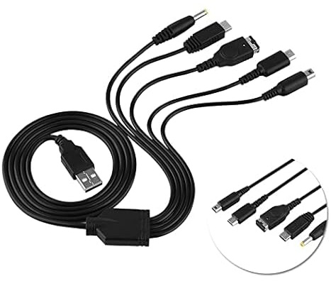 Mr.Gadget's Solutions 5 in 1 Charger USB Cable Compatible With NDS LL/XL 3DS Multi-Function Fast Charging Cable Multi-Interface Design 3DS USB Charger Cable - Black