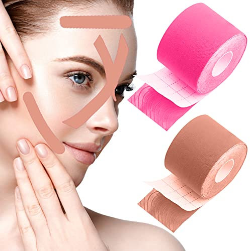 Face Lifting Tape,Anti-Wrinkle Patches,Wrinkles Schminkles,Myofasziales Gesichtstraffungsband,Multifunktional Face Tape,FüR Straffung Und Straffung Der Haut,2,5 Cm*5 M Wrinkle Patches,Rosa+Hautfarbe