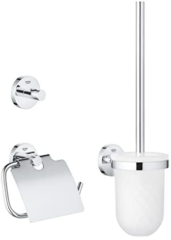 GROHE Start, 3in1 Toilettenset Gästebad, ohne Bohren (Toilettenbürste mit Halterung, Toilettenpapierhalter, Handtuchhalter, Kleben oder Bohren, mit Schrauben & Dübel, ohne Kleber), chrom, 41204000