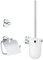 GROHE Start, 3in1 Toilettenset Gästebad, ohne Bohren (Toilettenbürste mit Halterung, Toilettenpapierhalter, Handtuchhalter, Kleben oder Bohren, mit Schrauben & Dübel, ohne Kleber), chrom, 41204000