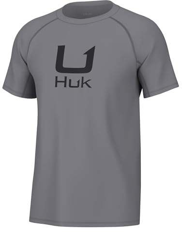 HUK Mens Icon Crew Shirt, Short-Sleeve Performance Fishing Shirt, Night Owl, X-Large