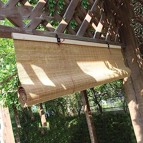 Shading Bamboo Roller Blind Light Filtering Roman Shutters Privacy Window Blinds Balcony Indoor Partition Screen with Hooks for Tea Room Living Room Study (140x240cm)