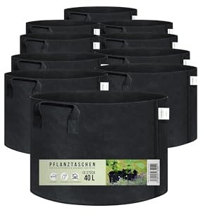 CINNEA 10 x 40 L Pflanztasche aus Filzstoff für kräftiges Wachstum, Tasche für Balkon & Kübelpflanzen Pflanzsack Stoffpflanzsack, schwarz