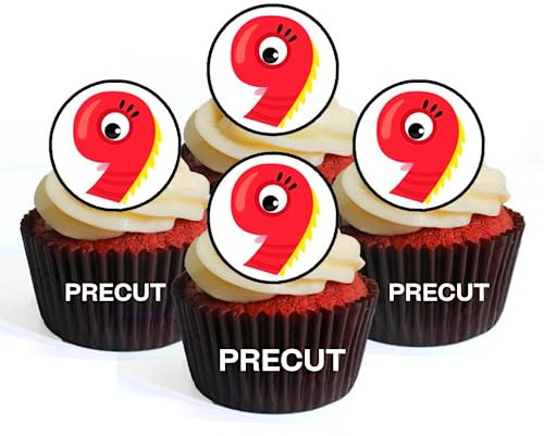 PRECUT Monster 9th Birthday Edible Cupcake Toppers - Monster Numbers Theme - wafer card disc cake decorations (Pack of 12)
