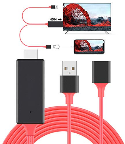 Tsemy Câble Adaptateur HDMI vers USB, câble Dongle Femelle vers HDMI mâle HDTV pour téléphone Android OS vers écran TV projecteur (Rouge)